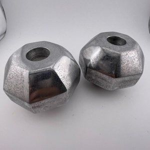Nima Oberoi Lunares Silver Polished Aluminum 8‎ Sided Candlestick Holders